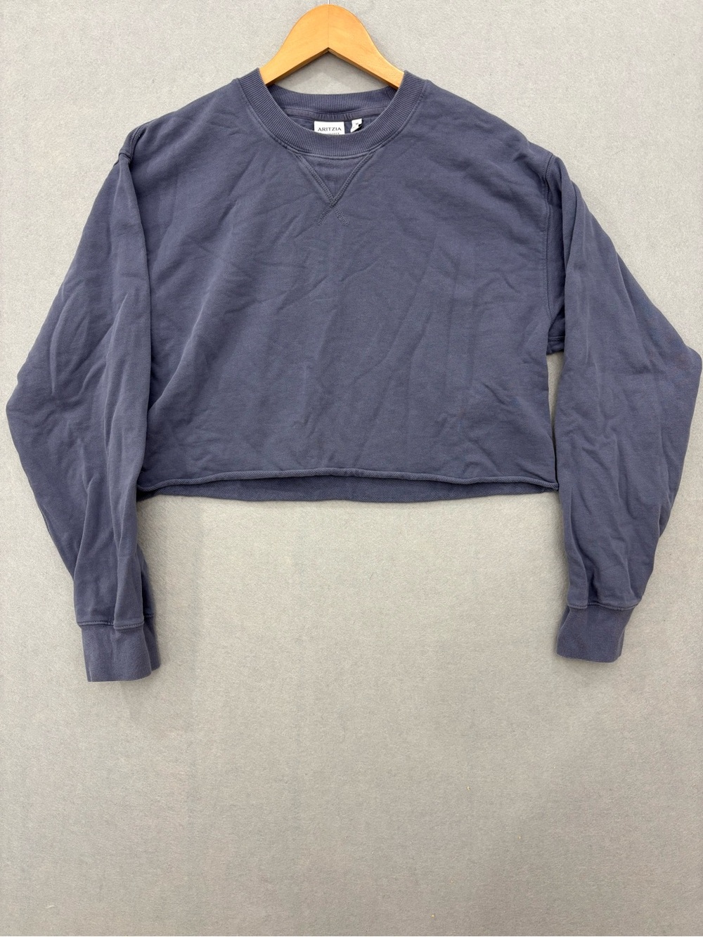 Aritzia Sweatfleece Cropped Crewneck Long Sleeve Sweatshirt - Navy